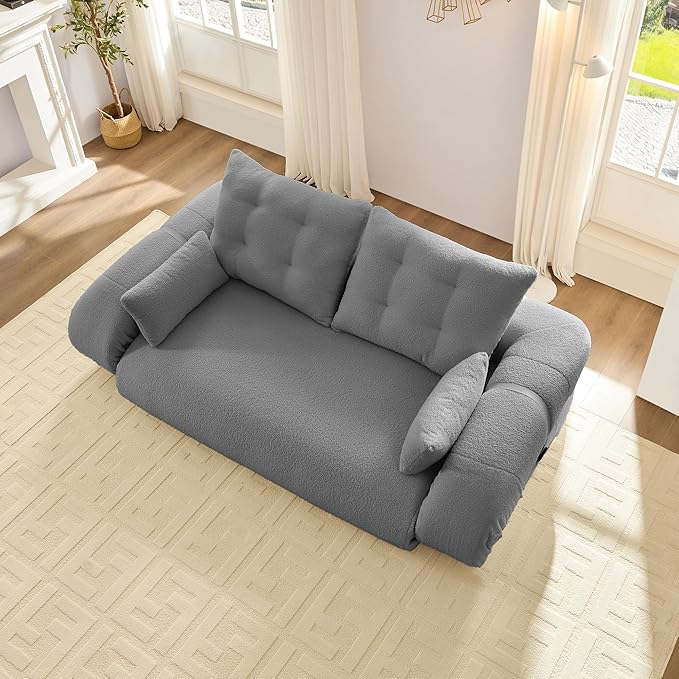 78.7 King Foldable Sofa Bed Lazy Sofa Couch 3-in-1 Multi-Functional Sleeper Sofa Bed Teddy Futon Sofa Floor Loveseat Sofa Human Dog Bed Bean Bag Lounge Recliner for Living Room Grey