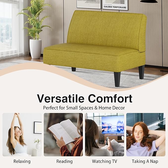 ALISH Small Loveseat Sofa 2-Seater Sofa Couch with Wooden Legs for Bedroom Living Room Upholstered Mini Couch for Small Spaces