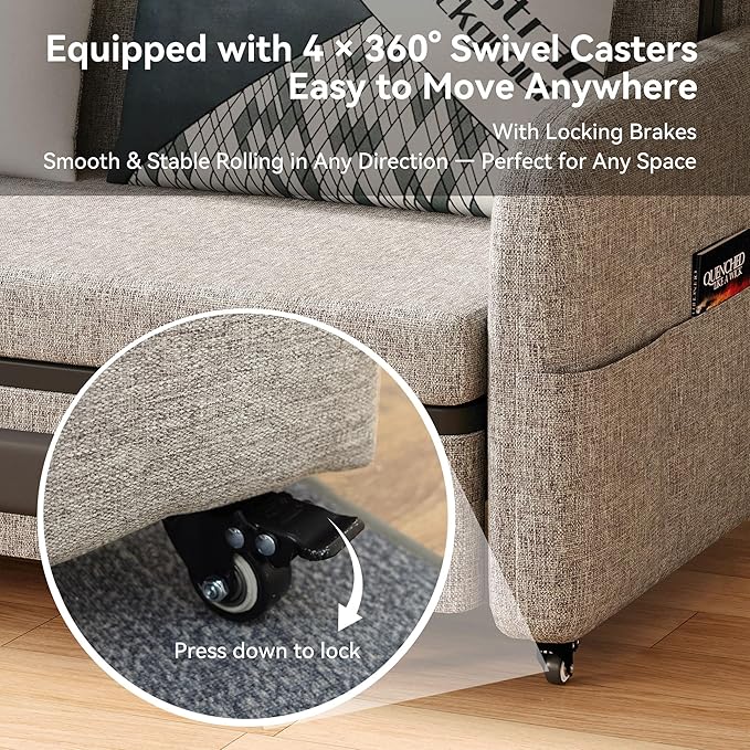 Extendable Sofa Bed zioSofa with Sleeping Function and Storage Space Sofa Bed for Small Rooms and Living Rooms Dark Grey and White (61.61”Gray)