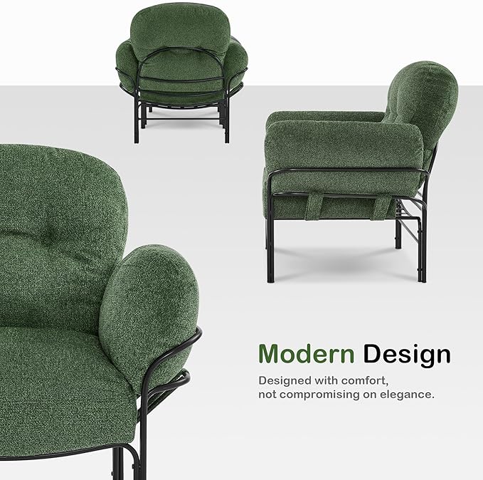 MCombo Modern Accent Chair with Ottoman Chenille Upholstered Leisure Sofa Chair for Small Space Living Room &amp Bedroom 4071 (Green)