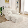Oversized Sofa Chair with Movable 2-Layer Ottoman Corduroy Chaise Lounge Chair with Armrests Pillows Oversized Reading Accent Chairs Couch for Living Room Bedroom No Assembly (White)