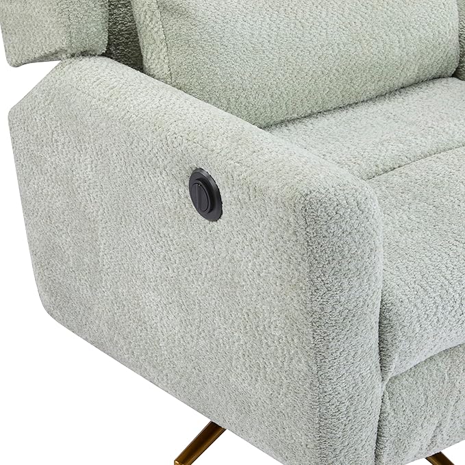 Christopher Knight Home Dolia Boucle Upholstered 360° Swivel Chair Push-Back Power Recliner Chair Iron Recliner Sofa with Rotation Living Room Lounge Sofa Adjustable Backrest Gold+Light Green