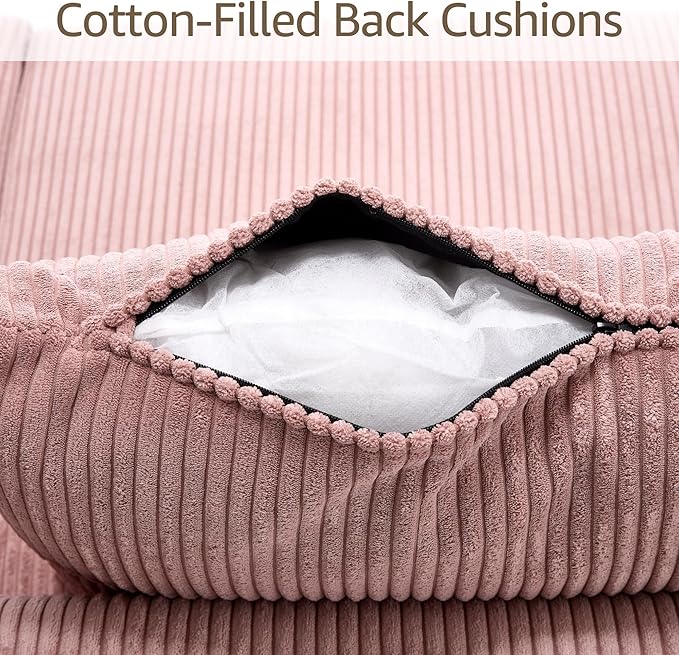 Modern Corduroy Sofa 88.5 inch Wide Living Room Couch with Wide Arms 3-Seater Living Room Couch with Throw Pillows Pink
