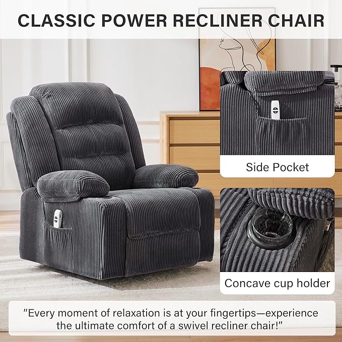 Power Recliner Chair with Cup Holders Electric Recliner Chair for Adults Living Room Reclining Chair Home Theater Seating Lounge Chair (2 Stripe Gray)