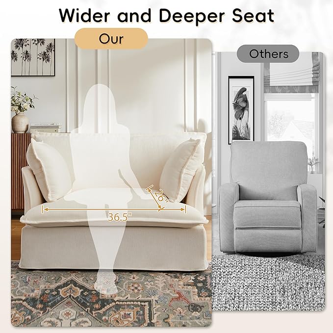 47.2 Oversized Accent Chair with Dual-Port Charging Modern Design Base&ampArmrest Throw Pillows Deep and Wide Seat Cloud-Like Comfy Single Sofa Chenille Armchair for Living Room&ampApartment