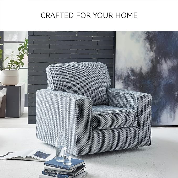 Signature Design by Ashley Olwenburg Casual Swivel Accent Chair with Track Arms Metal Swivel Base and Removable Cushions Blue