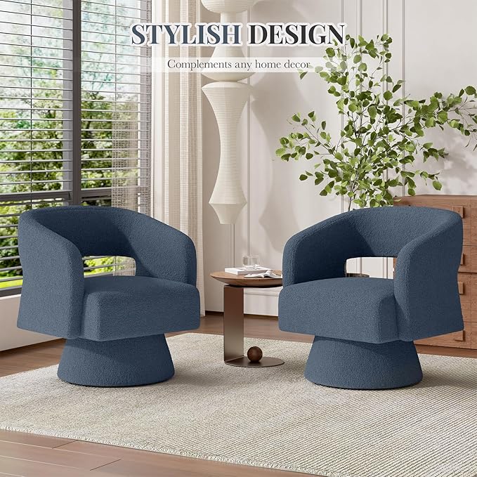 Swivel Barrel Accent ChairOversized Teddy Upholstered Round Swivel ChairModern Luxury 360 Degree Living Room Vanity Chair for Bedroom OfficeBlue4PCS