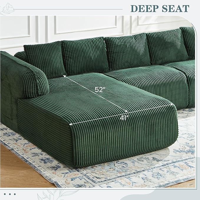 HOMREST 108 Modern Modular Sectional Sofa Sectional Couch with Deep Seat and Pocket Cloud L-Shape Sofa with Chaise Upholstered Boneless Couches for Living Room Bedroom Green Left Facing Chaise