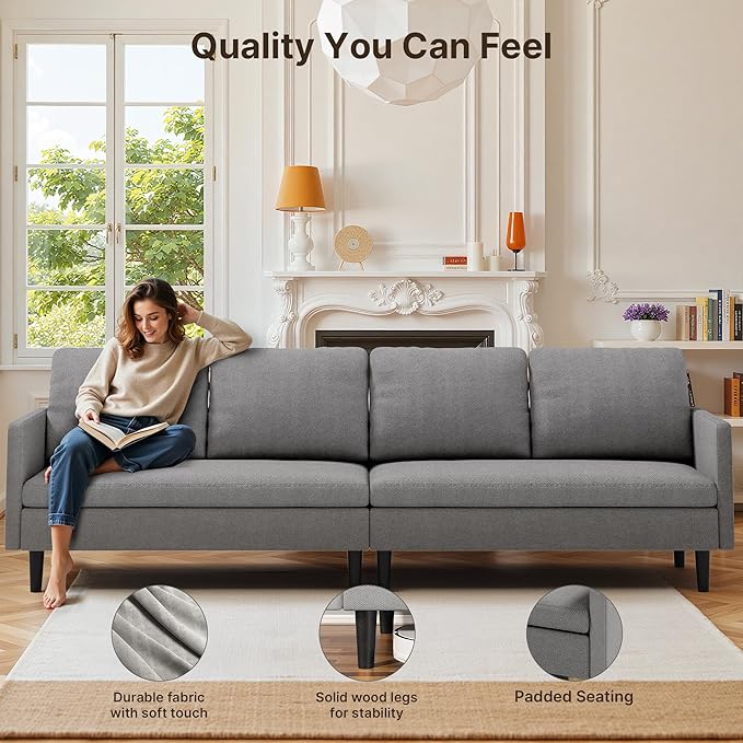Gizoon Convertible Sectional Sofa Convertible to L-Shaped Sofa Linear and Sofa Bed with Comfortable and Soft Fabric Four Pillows for Living Room Apartment and Office Light Gray