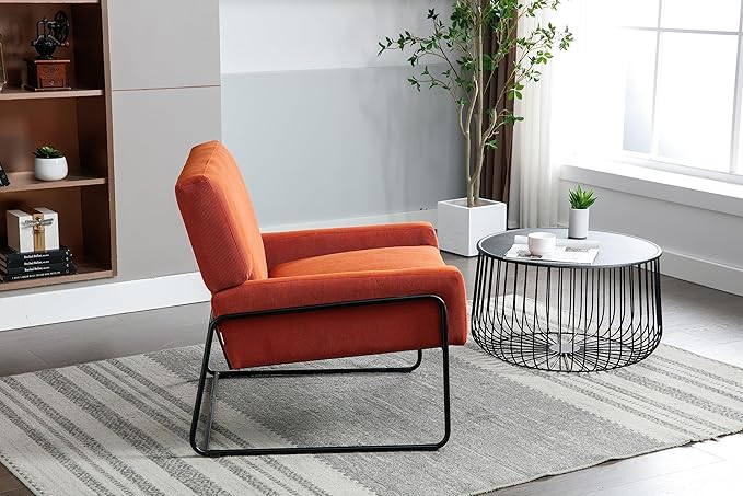 Generic Accent Chair Modern Industrial Slant Armchair with Metal Frame Premium High Density Soft Single Chair for Living Room Bedroom Orange