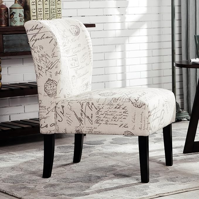 Knocbel Upholstered Accent Armless Chair Living Room Fabric Lounge Chair with Solid Wood Frame &amp Legs (English Letter White)