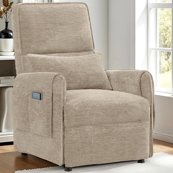 Power Recliner Chair Small Recliners for Small Spaces Electric Recliner Chairs for Adults with Remote Pillow and Side Pockets Reclining Chair with Memory Function Living Room Chenille
