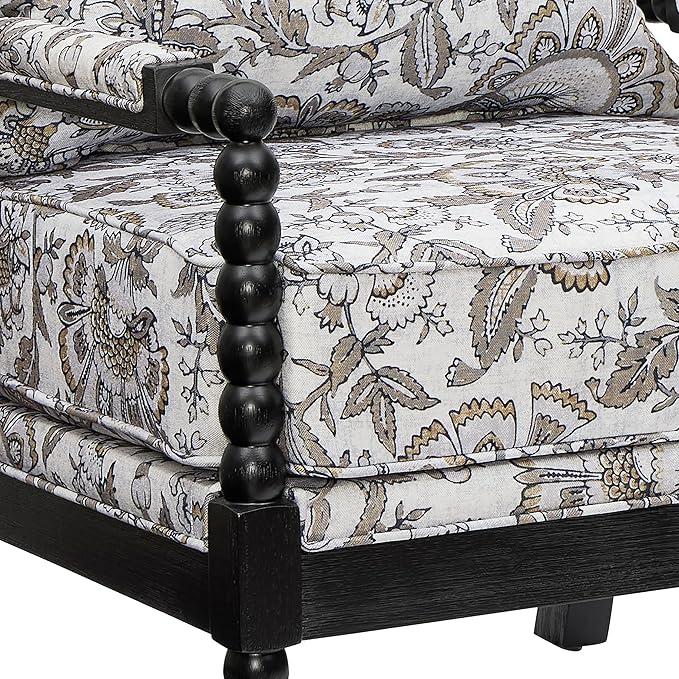 Roundhill Furniture Belvoir Upholstered Spool Accent Chair with Turned Wood Frame Floral with Black Finish