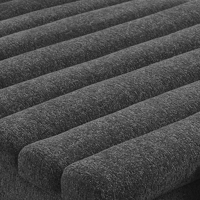KEIKI 106 L-Shaped Chenille Modular Sectional Sofa with Chaise &amp Wave-Shaped Armrest Upholstered Boneless 3-Seater Couch with Memory Foam Cushion No Assembly Required for Living Room Black