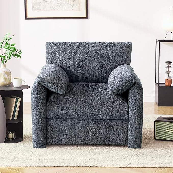 Chenille Oversized Armchair 38.6 Wide Accent Chairs for Living Room &amp Bedroom Modern Lounge Chair Upholstered Mid-Century Reading Chair Comfy Living Room Chair Single Sofa Chair Blue