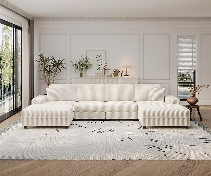 ERYE U-Shaped Modular Sectional Sofa Convertible Symmetrical Sofa Couch with Removable Chaise Lounges U Shaped Double Chaises Sectional Couches with Storage Armrests