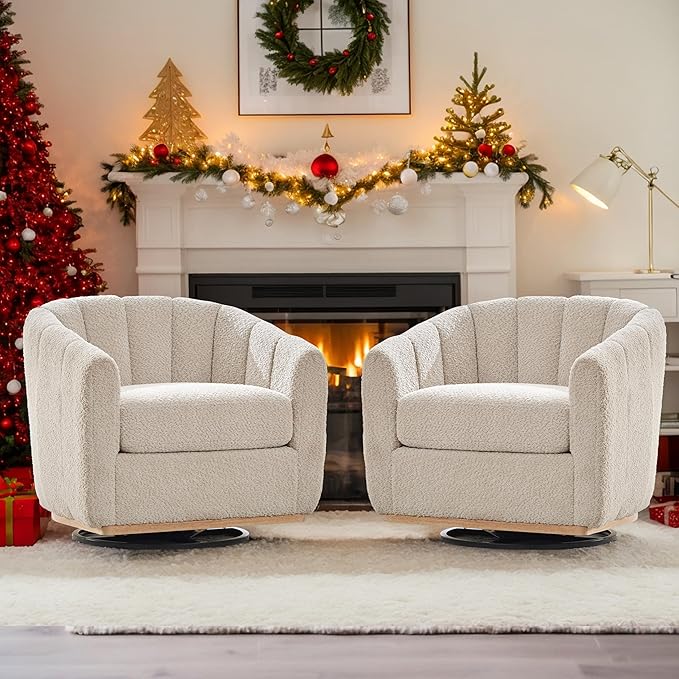 Mlmh &amp Kngwa 32.28 W Swivel Barrel Accent Chair Chenille Upholstered Swivel Chair Comfy Chairs Single Sofa for Living Room Bedroom Wheat