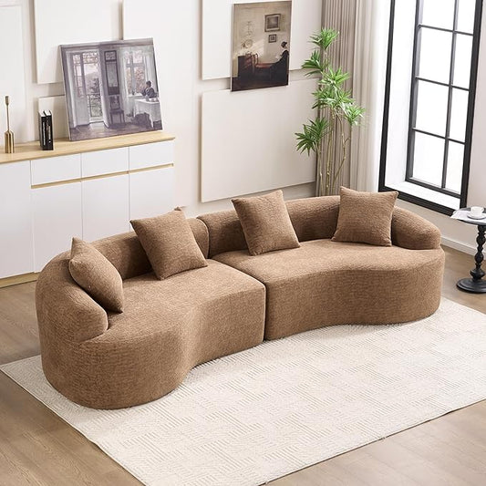Curve Modular Sofa Couch Deep Seat Cloud Couch No Assembly Required Sofa Set Chenille Fabric 4-Seater Comfy Cloud Couches for Living Room Apartment Office-Caramel | Lasting Support