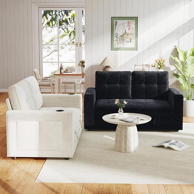 WorthFurni Convertible Sofa Bed Folding Sofa Bed 2 in1 Pull Out Loveseat Sleeper Sofa Floor Sofa Bed for Small Spaces Folding Couch Bed with Pillows for Living Room Bedroom - Black