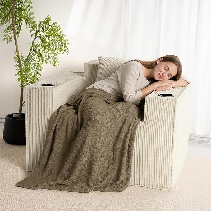 Cloud Single SofaChaise Lounge Chair with Cup Holder &amp Side PocketElevated Seat HeightNo Assembly RequiredBoneless Corduroy Chair for Small SpaceBedroomOffice (White Single Sofa)