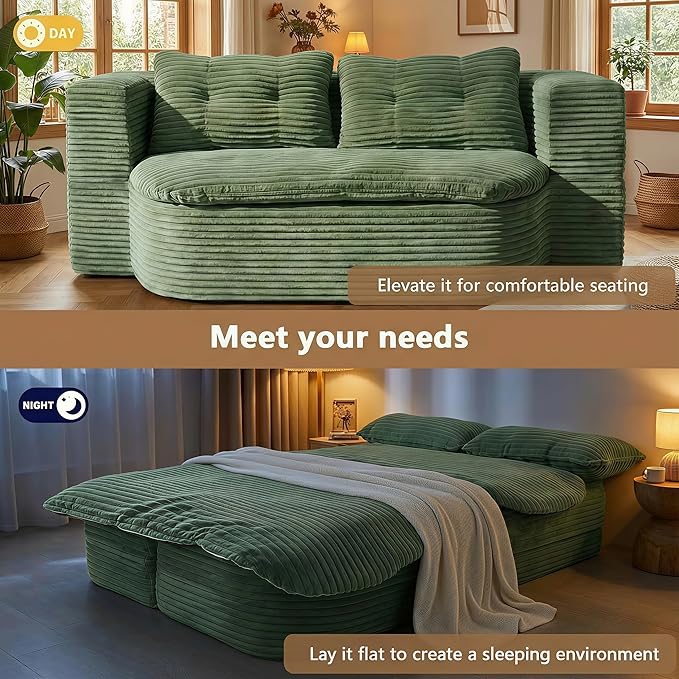 78.7-inch Folding futon Sofa Bed Full-Size Convertible Sleeper Couch Bed Memory Sponge Double Sofa with Comfortable Mattress Suitable for Living Room and Guest Room (green 78.7 inches)