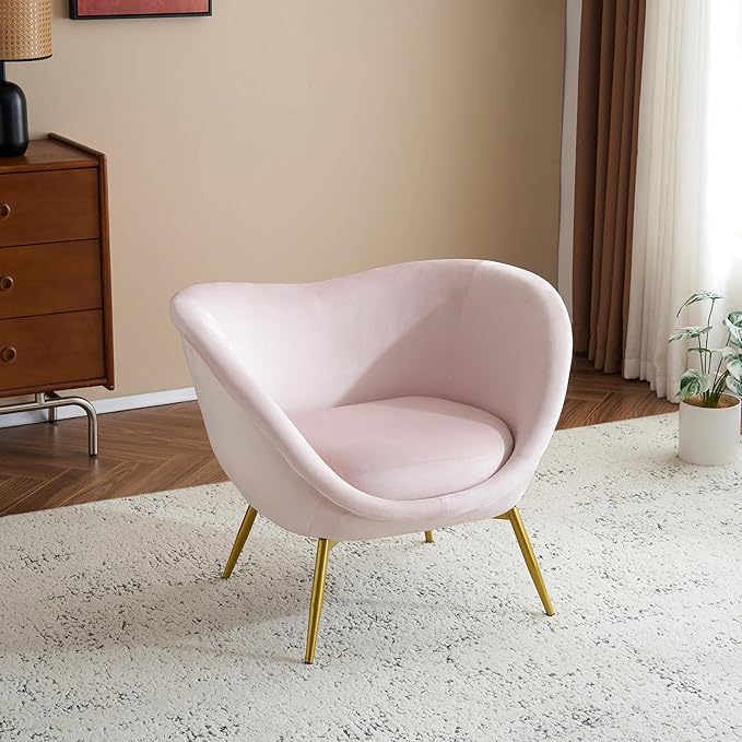 Modern Accent Chair for Living Room Lounge Chair for Bedroom with Gold Metal Legs Vanity Chair for Makeup Room Velvet Pink