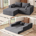 Modern Small Boneless Couch Convertible Modular Sectional Sleeper Sofa Bed Corduroy Memory Foam Cozy Modular Cloud Couch L-Shaped Cloud Sofa for Living Room No Assembly Grey