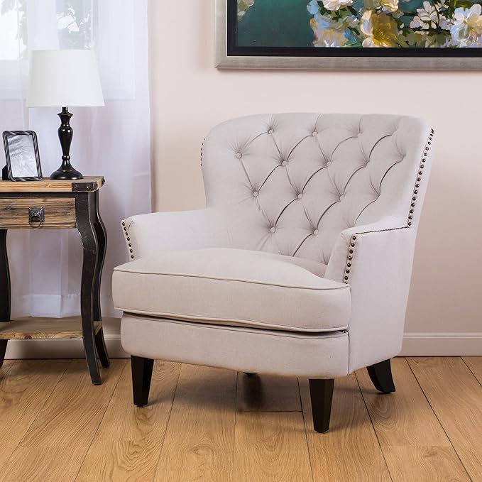 Christopher Knight Home Tafton Tufted Fabric Club Chair Natural 35D x 33.5W x 34.5H in