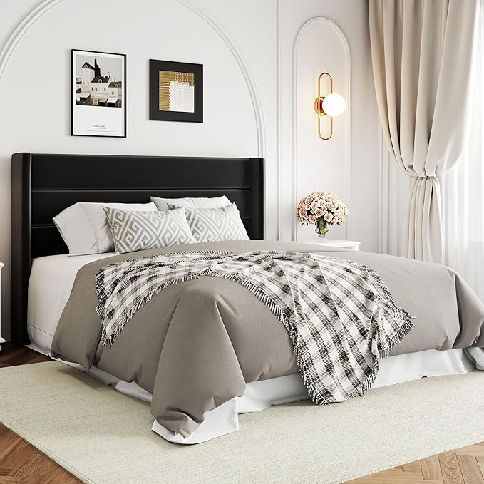 Allewie Full Size Velvet Lift Up Storage Bed Modern Wingback Headboard Hydraulic Support No Box Spring Needed Black