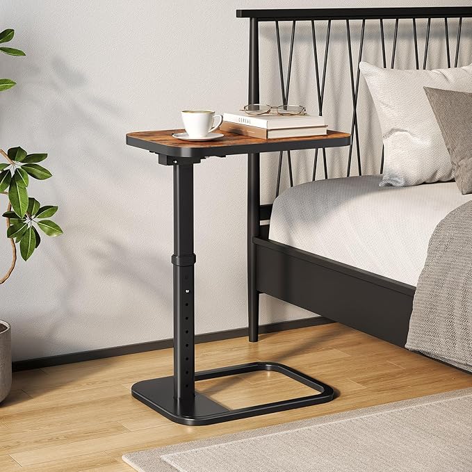 Adjustable Height TV Tray Table with Bumper Rounded Corner Design &amp Flip-top Side Table for Bedroom Living Room Bathroom and Study End Table for Eating Dinner or Laptop Brown