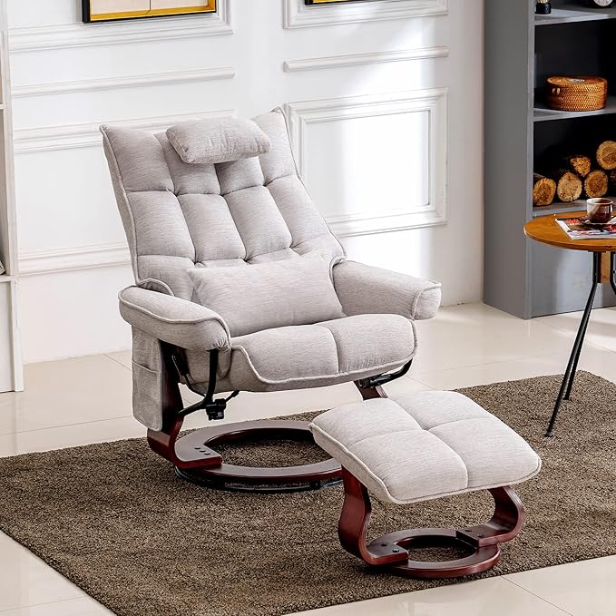 MCombo Swivel Recliner with Ottoman TV Chair Sets with Vibration Massage Ideal for Small Space Living Room &amp Bedroom 4188 (Beige)