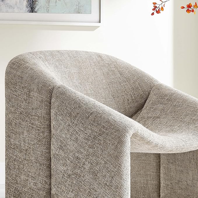 Modway Vivi Chenille Upholstered Accent Khaki-Plush Comfy Armchair Ideal as a Modern Barrel Lounge Reading Chair for Living Room Bedroom or Cozy Corner Seating