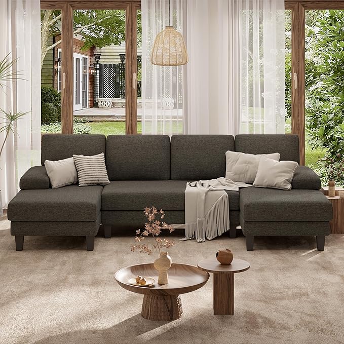 Luanimarion 110 U-Shaped Sectional Sofa Couch for Living RoomModern Modular Sofa with Double ChaiseClassic Lounge Couch Sleeper for Apartment Darkbrown Linen