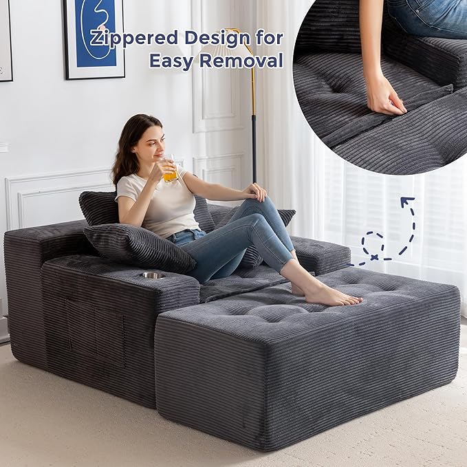 MAXYOYO Modular Sectional Sofa Couch and Chaise Lounge L Shaped Modern Cloud Couch with Ottoman Sofa in A Box Tufted Boneless Sleeper Chair for Living Room No Assembly Required Grey