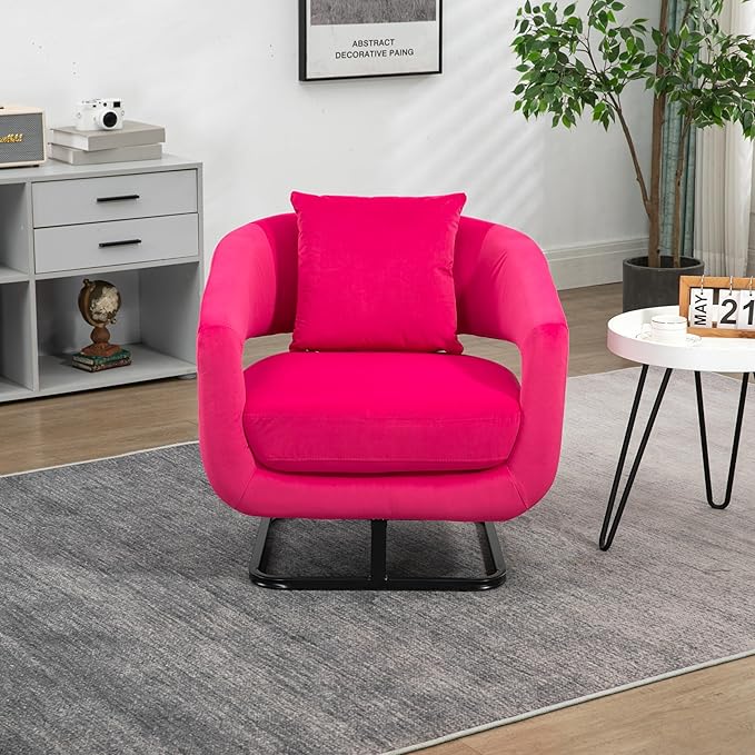 House Hold Upholstered Tufted Living Room Chair Textured Velvet Fabric Accent Chair with Metal Stand