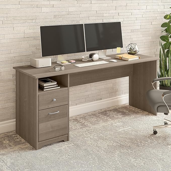 Bush Furniture Cabot 72W Computer Desk with Drawers in Ash Gray Large Work Table and Built-in Storage for Home Office 6 Foot Long Desktop