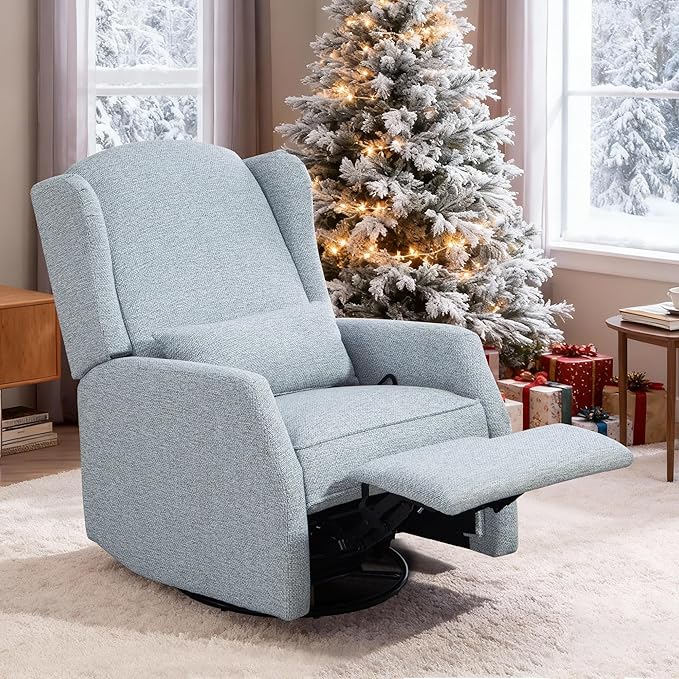 Swivel Rocker Recliner Chair with Adjustable Footrest Swivel Rocking Recliner with Deep Seat Lumbar Pillow Nursery Glider Recliner 360° Recliner Chair for Living Room&ampBedroom&ampOffice (Gray)