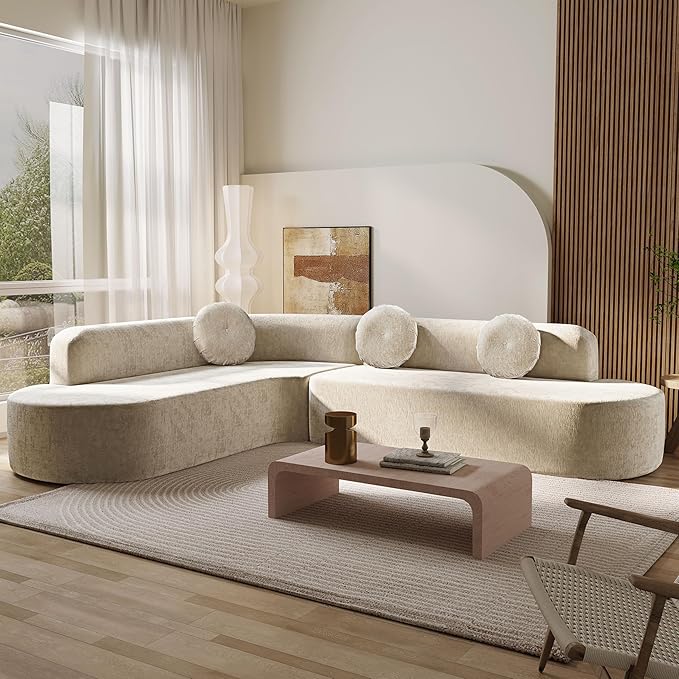 122'' Curved Design Sectional Sofa Extra Large Sectional Sofa Soft Fabric Upholstery 5-Seater Sectional Couches with Three Round Cushions High-Resilience Foam for Ultimate Comfort
