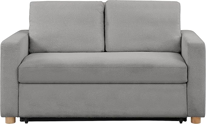 Serta Tulsa 66.1 Convertible Sleeper Loveseat Full Size Dreamcoil Comfort FingerGuard Pinch Point Protection Boucle Fabric Grey