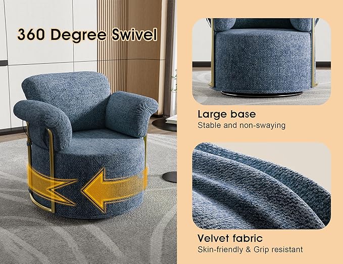 Swivel Accent Sofa Chair 360 Degree Round Barrel Design Upholstered Comfy Reading Chair for Living Room Bedroom Apartment Small Space Seating with Supportive Foam Spring Cushion