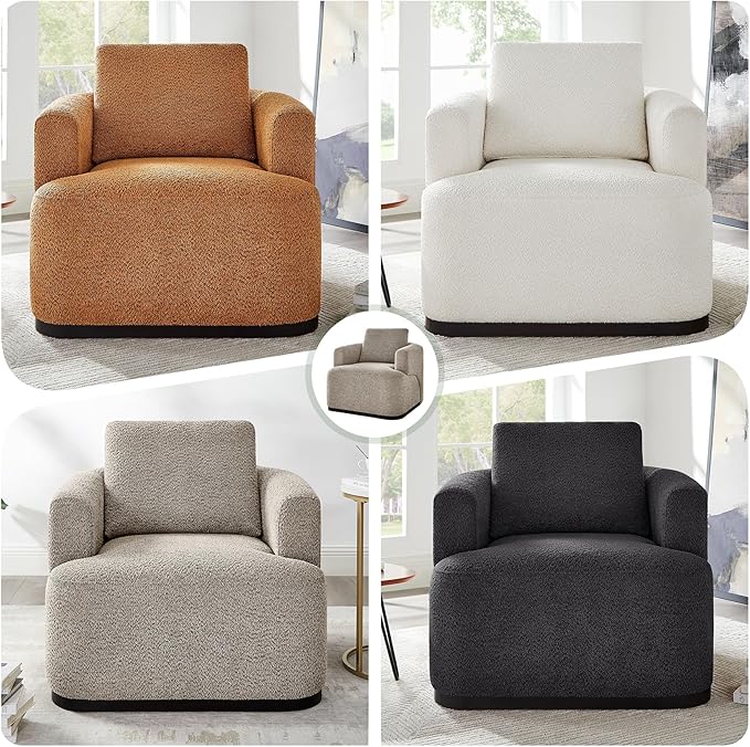 Oversized Living Room Chair Modern Comfy Boucle Accent Chairs with Throw Pillow Upholstered Armchair for Bedroom Office Waiting Room Fully Assembled (White)