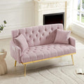 Small Loveseat Sofa Modern 2 Seater Teddy Fabric Small Sofa Couch with Gold Metal Legs and 2 Pillows for Living Room (Pink Teddy Fabric)