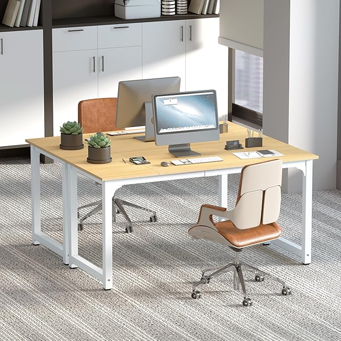 NSdirect Modern Computer Desk 63 Inch Large Office Desk Writing Study Table for Home Office Desk Workstation Wide Metal Sturdy Frame Thicker Steel Legs White
