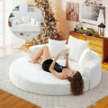 Curved Convertible Futon Sleeper Sofa Bed 67 Boneless Couch with Pull-Out Bed Corduroy Foldable Floor Mattress for Living Room No Assembly Required Round Beige