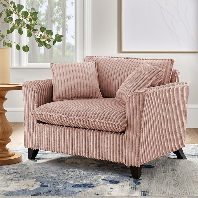 ERYE Living Room Accent Chair Modern Corduroy Upholstered Chair Wider Seat Cushion Leisure Armchair W/2 Pillows and Removable Cover for Home ApartmentBedroomOffice