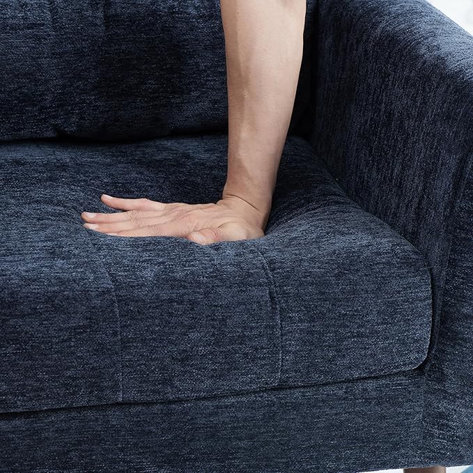 Generic Modern Accent ChairChenille Arm Chairs for Living RoomUpholstered Mordern ArmchairComfy Soft Padded Lounge Chair in Small Space Bedroom w/Pillow Solid Wood Leg (Dark Blue)