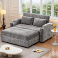 Merax 61.6 Pull Out Sleeper Sofa Bed Modern Chenille Convertible Loveseat Sofa with Adjsutable Backrest 2 Pillows Cup Holders USB Ports for Living Room Apartment Gray