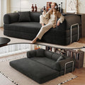 79 Convertible Sleeper Sofa Bed Modern Corduroy Floor Couch Bed with Silver Fixed-Shape Frame Modular Sofa with Pull Out Bed Loveseat Sleeper Boneless Couch for Living RoomBlack