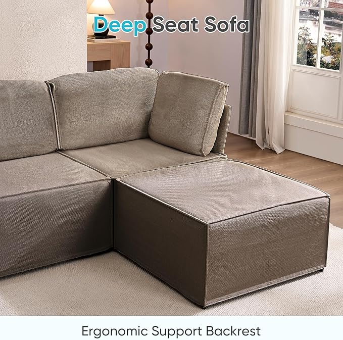 CECER Modular Sectional Sofa U Shaped Convertible Couch Sofa with Reversible Chaises Queen Sleeper Sofa Modular Oversized Sofa Couches for Living Room (Brown)