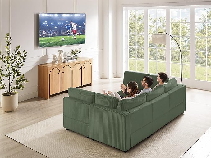 U Shaped Modular Sectional Sofa with Ottomans 123.6 Corduroy Sectional Sofa with Chaise 6 Seater Convertible Modular Sleeper Sofa Bed Free Combination Couch for Living Room Apartments